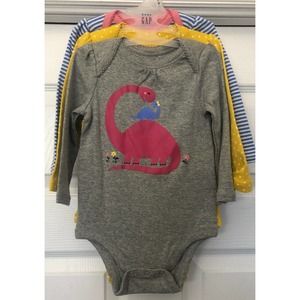 Baby Gap Long Sleeve Bodysuit 6-12 Months 3 Pack Dinosaur